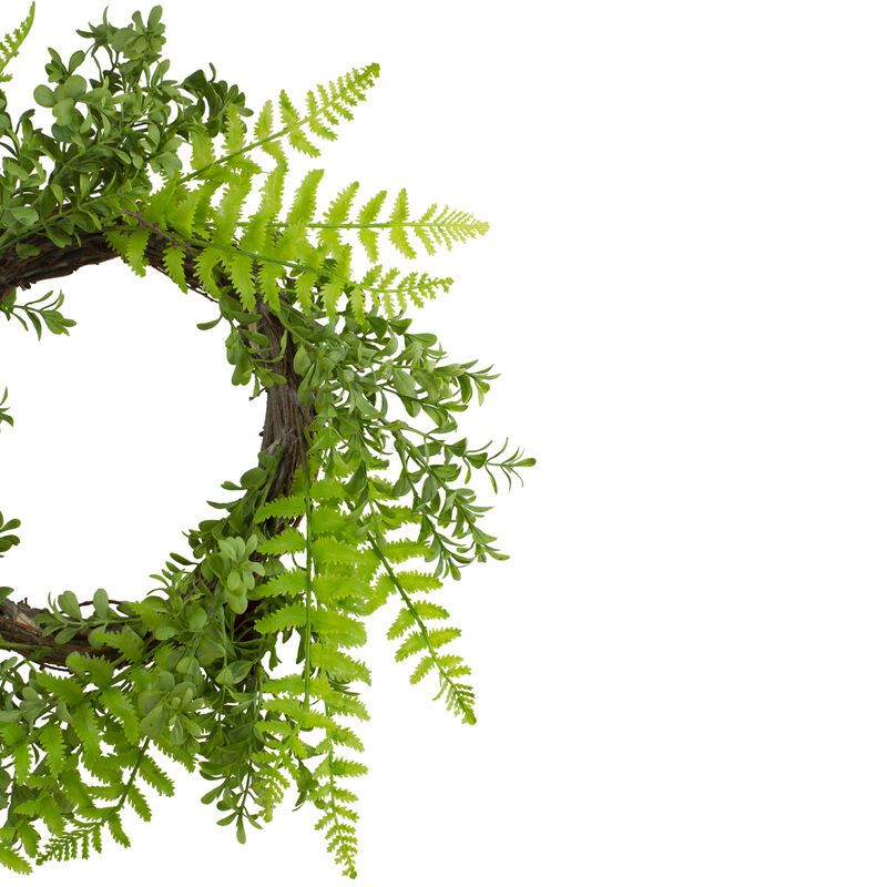 Fern Leaf Artificial Springtime Wreath  Green - 18-Inch
