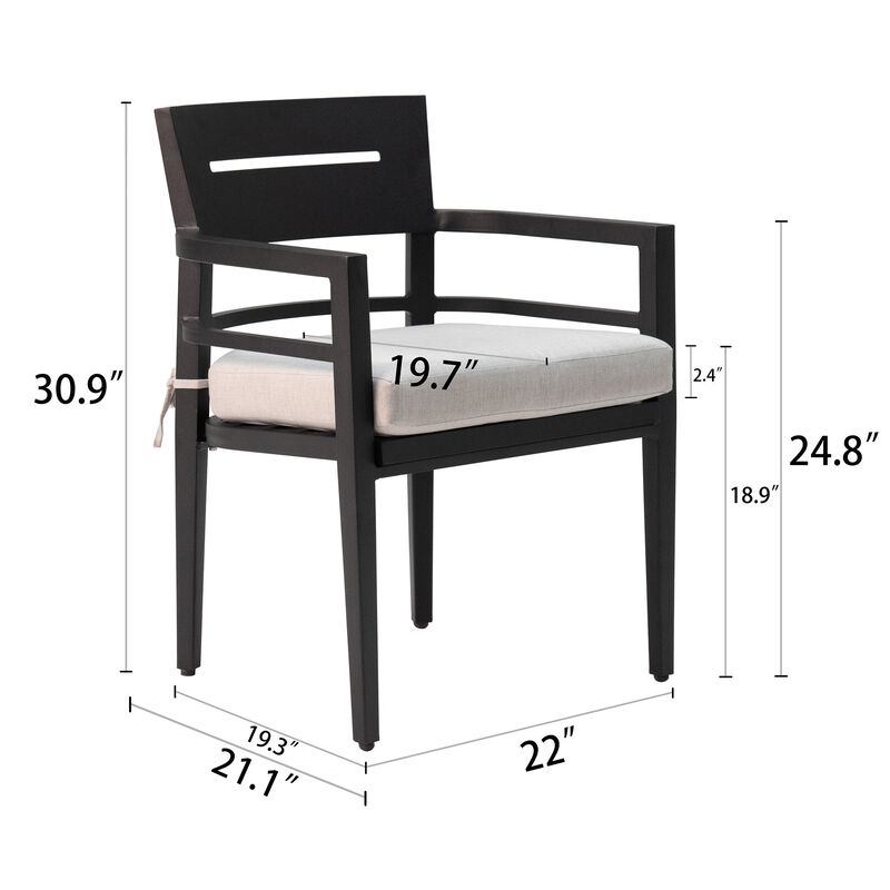 MONDAWE 4 Pieces Outdoor Patio Aluminum Stationary Dining Chairs with Outdoor-grade Sunbrella Fabric Cushions and Tapered Feet,Ember Black