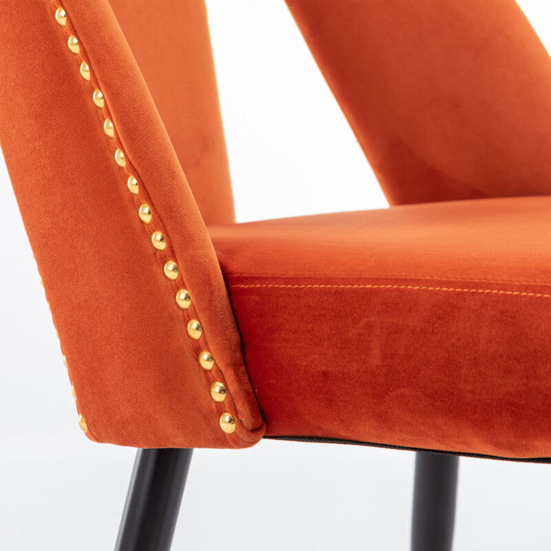 Contemporary Velvet Dining Chairs, Orange, Set of 2
