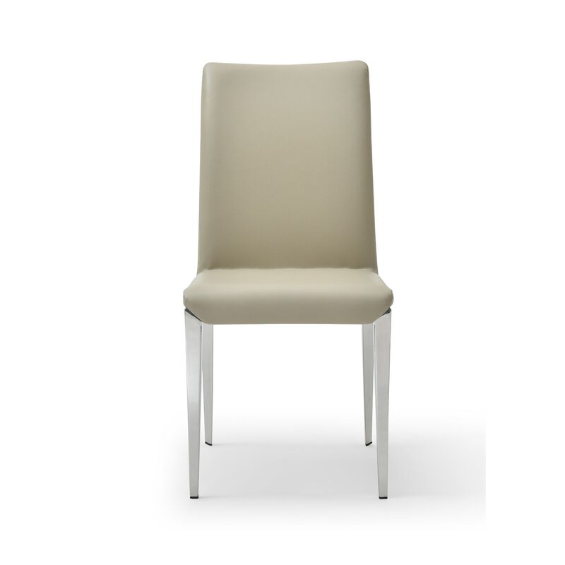 18 Inch Side Dining Chair Set of 2, Gray Faux Leather, Steel Tapered Legs - Benzara