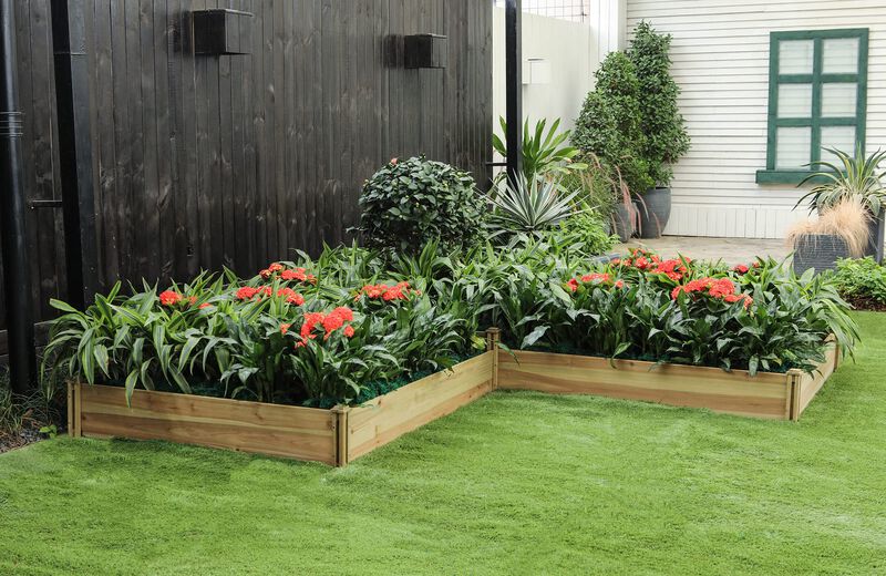 LuxenHome Wood Three Section L-Shaped Raised Garden Bed