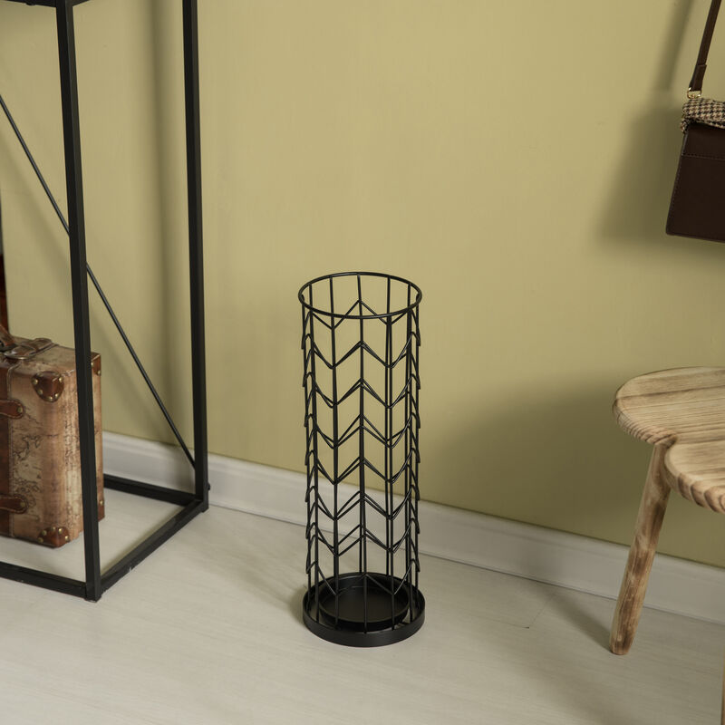 Black Round Horizontal Design Umbrella Holder Stand for Indoor and Outdoor with Drip Water Tray
