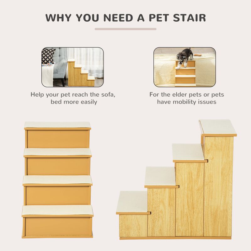 Natural Pet Steps: 4-Tier Wood Dog Stairs with Cushioned Cover