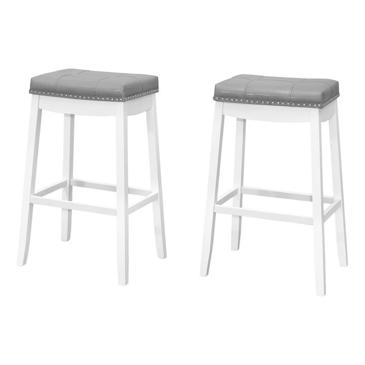 Monarch Specialties Bar Stool, Set Of 2, Counter Height, Saddle Seat, Kitchen, Wood, Pu Leather Look, Transitional