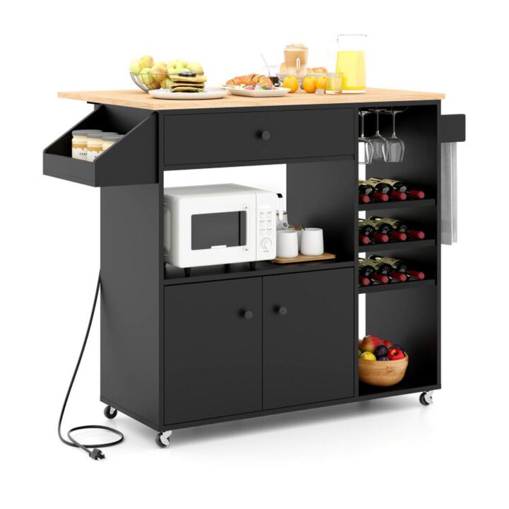 Hivvago Drop Leaf Mobile Kitchen Island Cart with Power Outlet and Adjustable Shelf