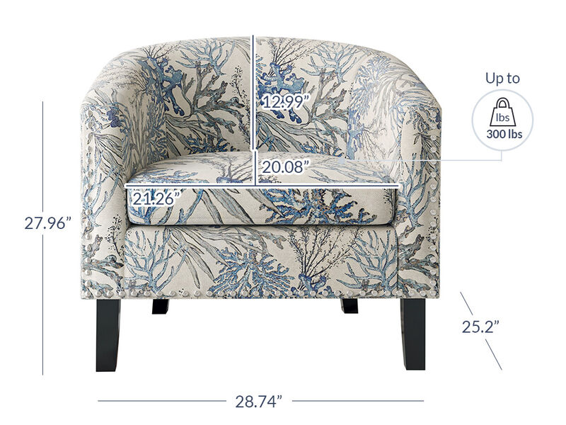 BELLEZE Accent Barrel Chair, Modern Tub Club Chair Upholstered Armchair for Living Room, Linen Chair with Gold Nail Head Trim Black Legs - Kyara (Blue Coral)