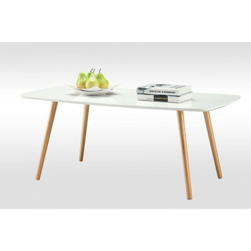 Hivvago White Top Mid-Century Coffee Table with Solid Wood Legs