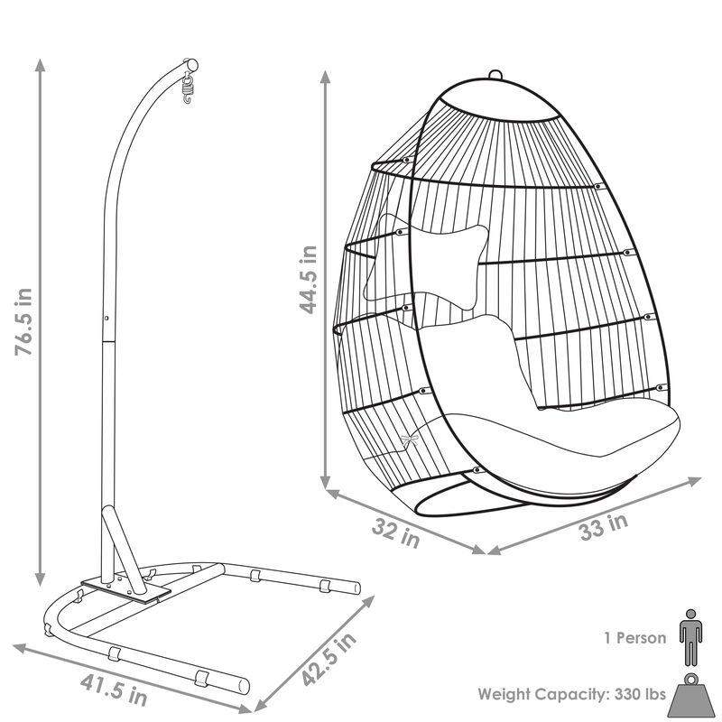Sunnydaze Resin Wicker Hanging Egg Chair with Steel Stand/Cushions