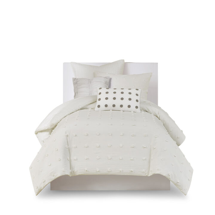 Gracie Mills Grady Elegance Defined Cotton Jacquard Comforter Set with Euro Shams and Throw Pillows