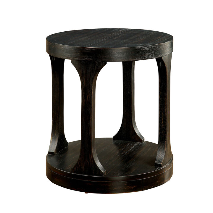 Carrie Transitional End Table, Antique Black-Benzara