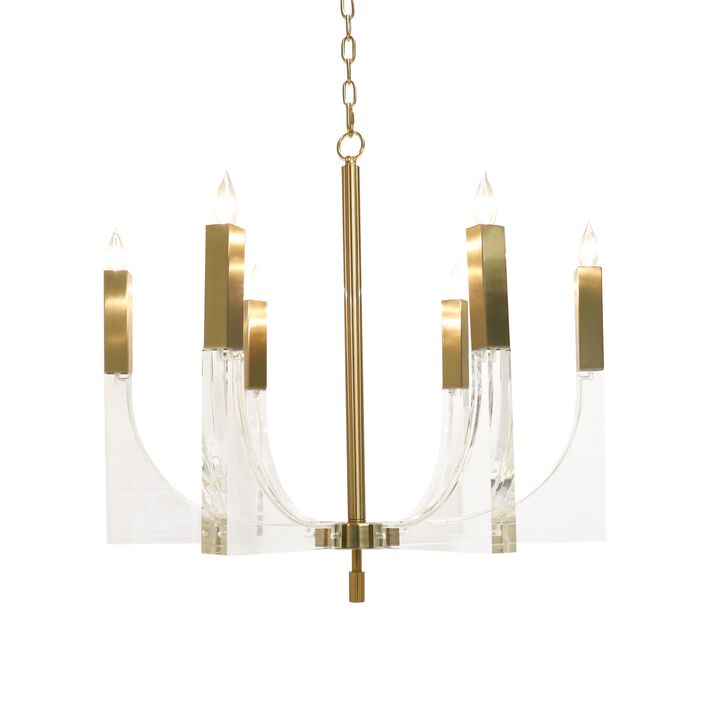 Pasargad Home Omeara Metal & Acrylic Chandelier Light, Clear Brass