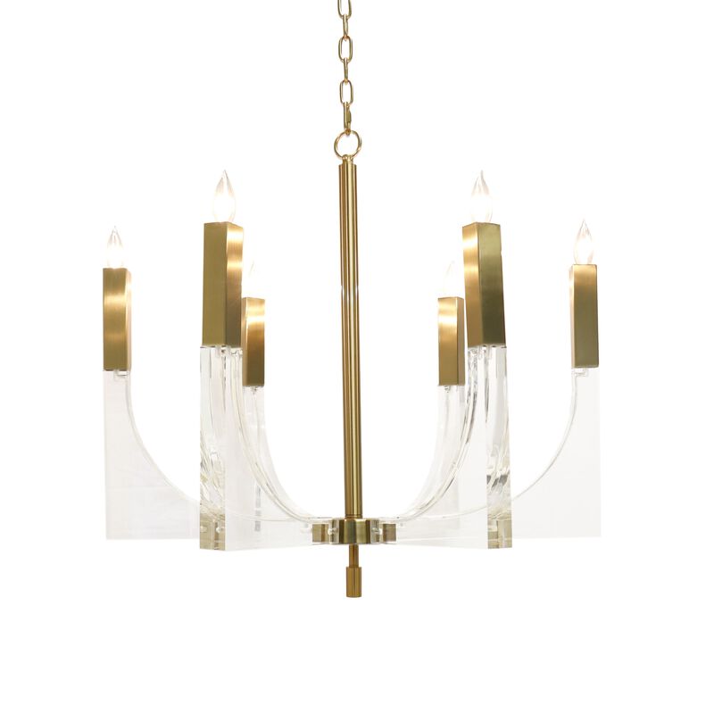 Pasargad Home Omeara Metal & Acrylic Chandelier Light, Clear Brass