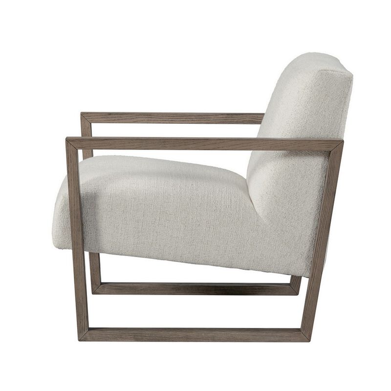 Cvi 31 Inch Armchair, Cushioned Seat, Taupe Framed Legs, Off White Finish - Benzara
