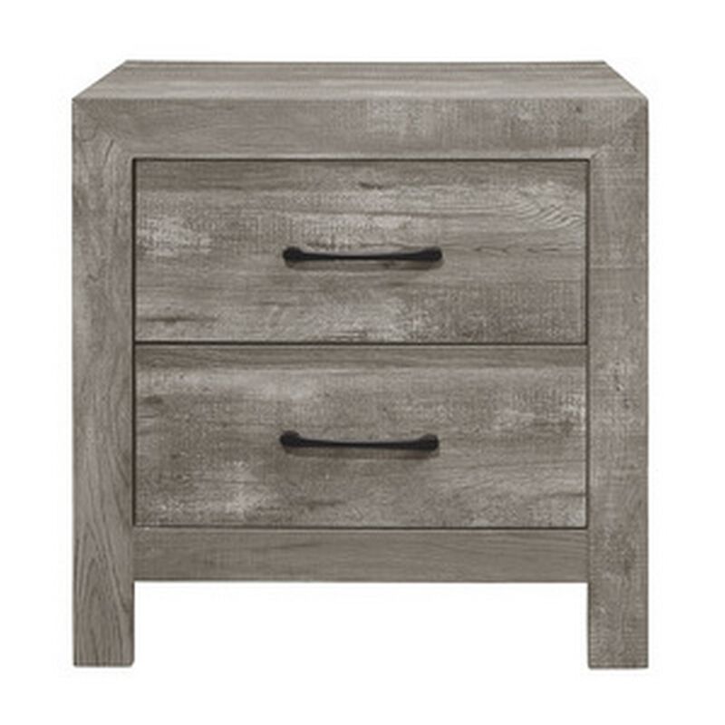 Adia 24 Inch Classic 2 Drawer Nightstand, Metal Handles, Rustic Gray Finish-Benzara