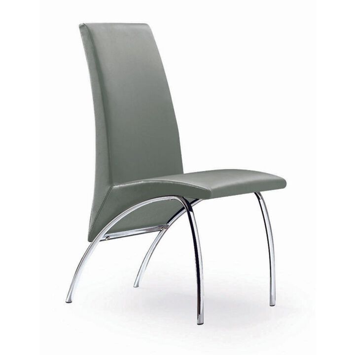 Cai 17 Inch Accent Chair, Set of 2, Chrome Legs, Vegan Faux Leather, Gray - Benzara
