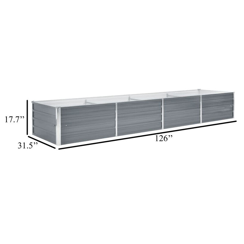 Raised Garden Flower Bed, 32 x 126 Galvanized Steel Gray, Rectangular - Benzara