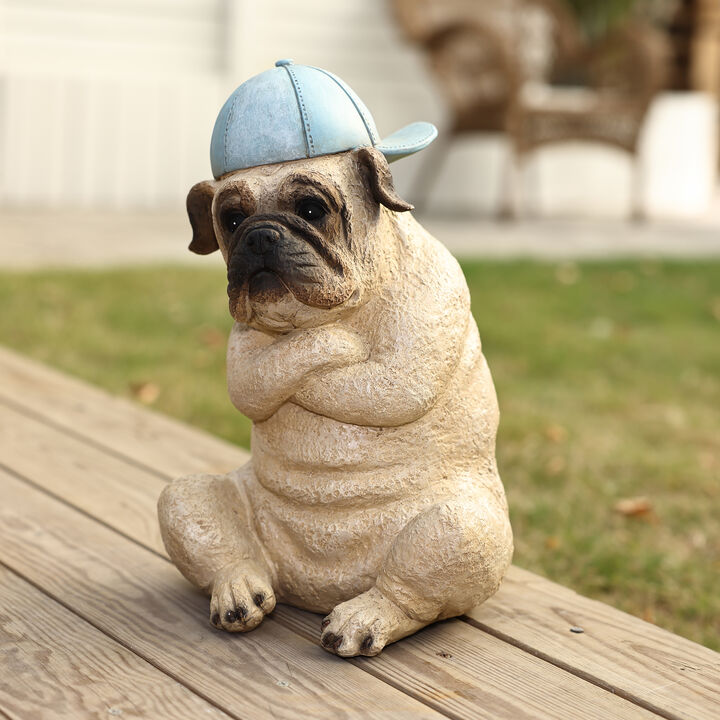 LuxenHome Baseball Fan Puppy Dog with Skateboard Sculpture Resin Statue, Indoor and Outdoor