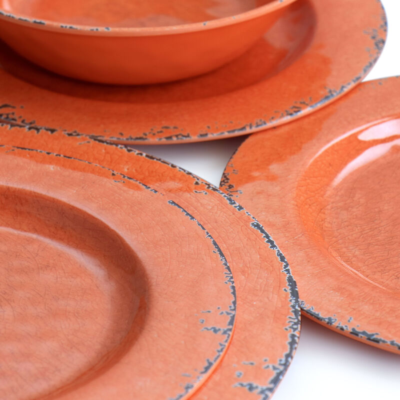 Laurie Gates California Designs Mauna 12 Piece Melamine Dinnerware Set in Crackle Orange