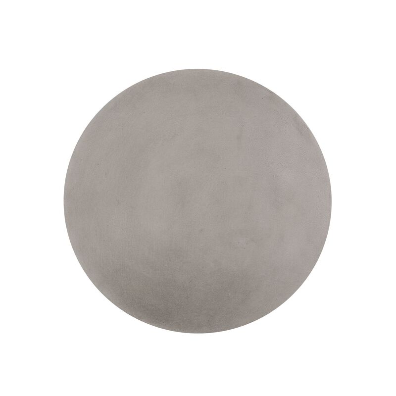 Outdoor Side End Table, Round Top Gray Faux Concrete, Round 16 Inch - Benzara