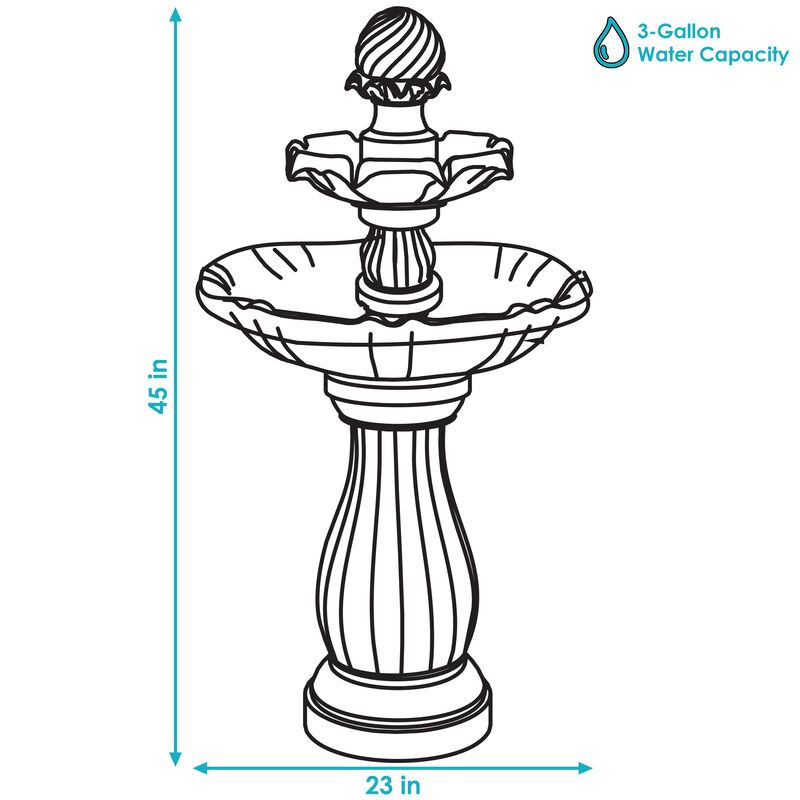 Sunnydaze Arcade Resin Outdoor 2-Tier Solar Fountain with Battery