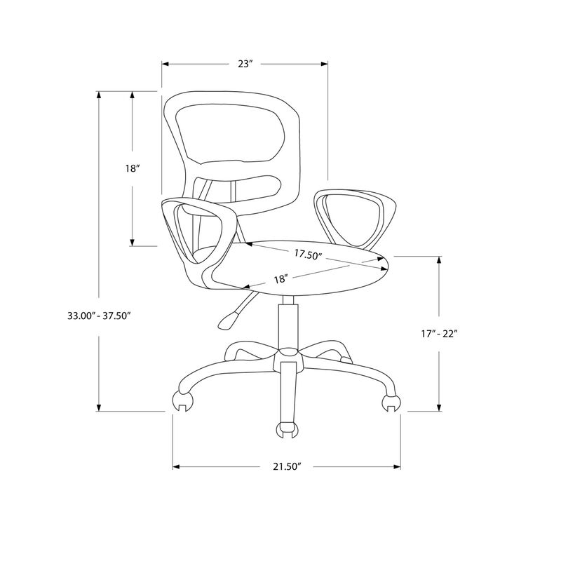 Monarch Specialties I 7262 Office Chair, Adjustable Height, Swivel, Ergonomic, Armrests, Computer Desk, Work, Juvenile, Metal, Mesh, Grey, Black, Contemporary, Modern