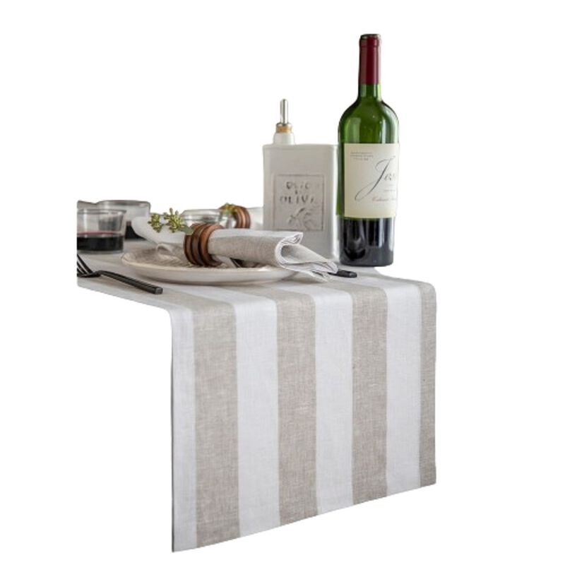Solino Home 100% Pure Linen Table Runner | Cabana Stripe for Thanksgiving, Christmas