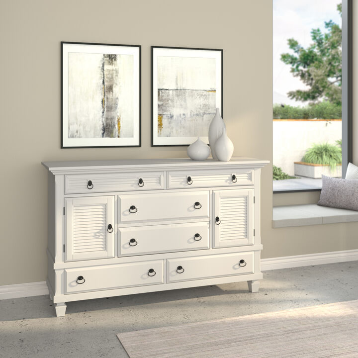 Winchester 6 Drawer Dresser w/2 Cabinets, White