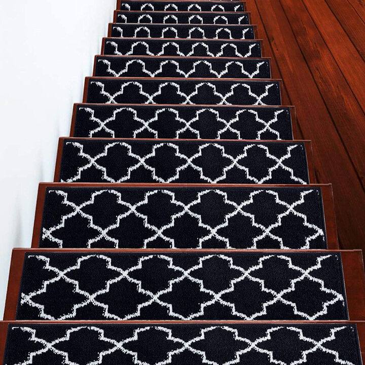 SUSSEXHOME Carpet Stair Treads Easy to Install with Double Adhesive Tape - Safe, 9" X 28" - Navy