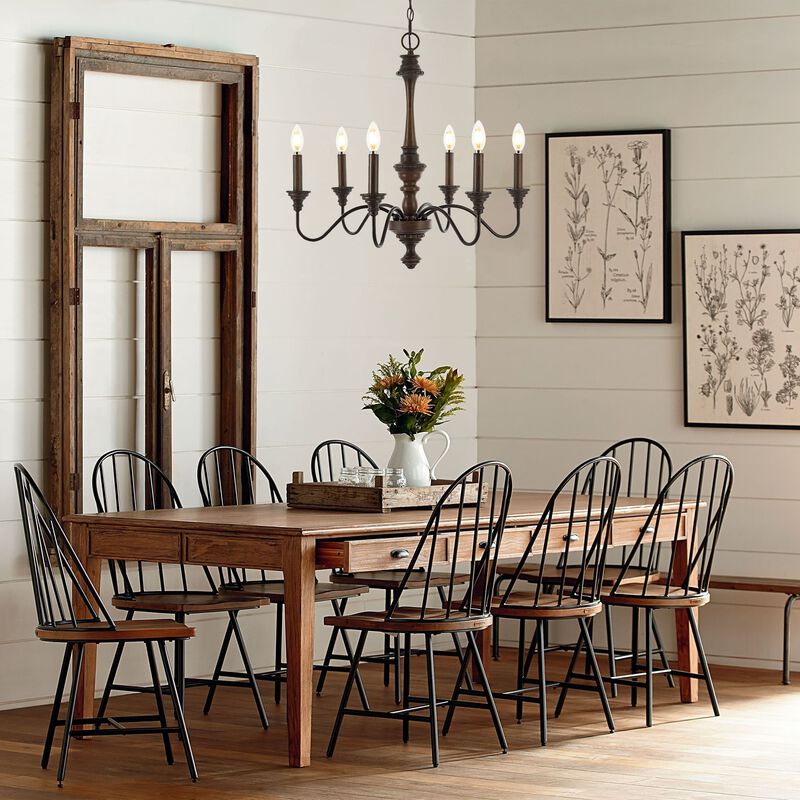 Oakley 6-Light Midcentury Farmhouse Iron LED Chandelier