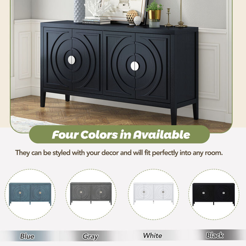 Retro Sideboard Door with Circular Groove Design & Round Metal Handle for Entrance, Dining & Living Room