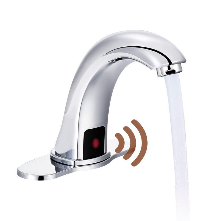 Mondawe Single Hole Touchless Bathroom Sink Faucet Sensor Basin Faucet with Deck Plate