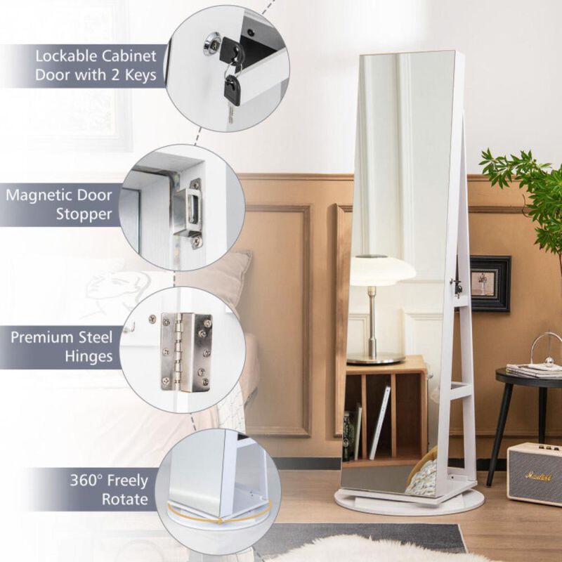 Hivvago 360Â° Rotating Mirrored Jewelry Cabinet Armoire 3 Color LED Modes Lockable