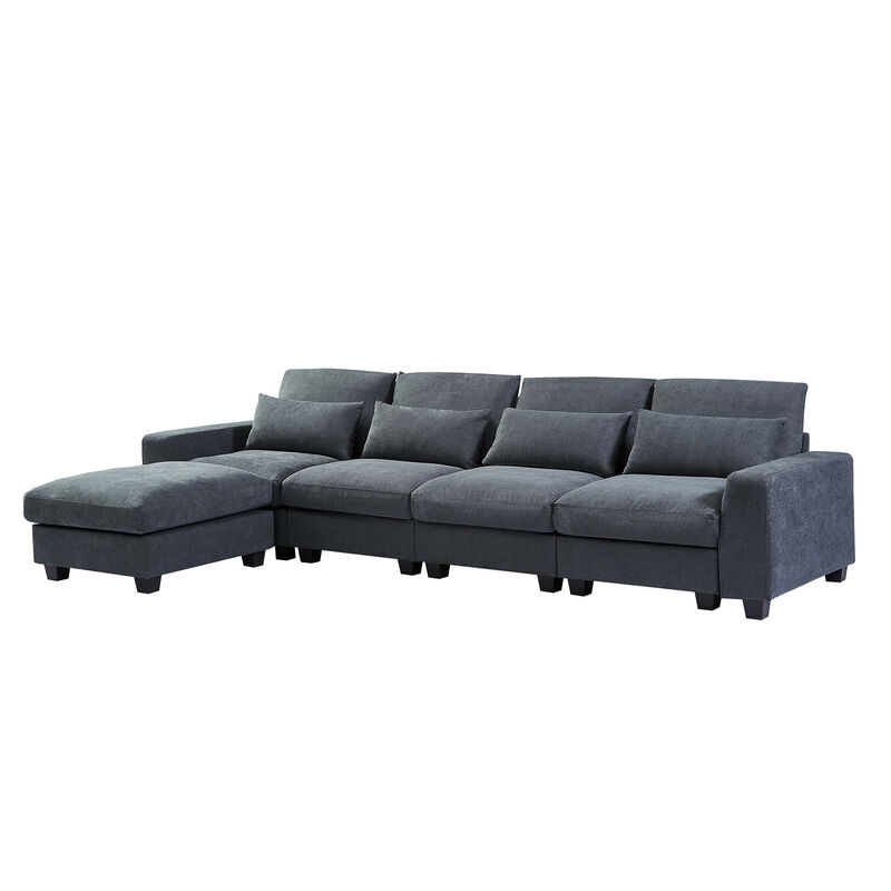 Modern Large L-Shaped Feather Filled Sectional Sofa, Convertible Sofa Couch With Reversible Chaise