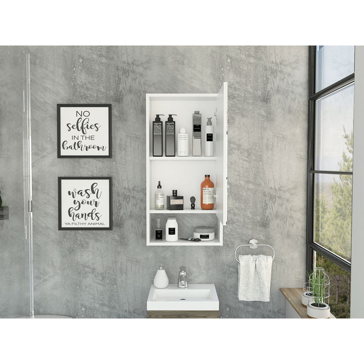 Mariana Medicine Cabinet, One External Shelf, Single Door Mirror Two Internal Shelves - White