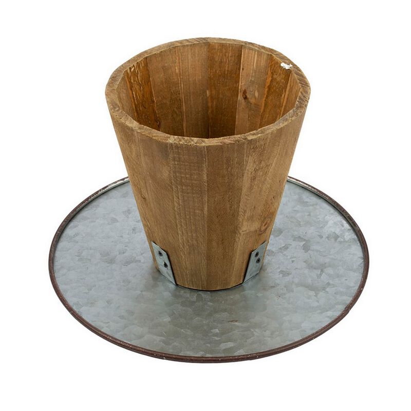 11, 15 Inch Set of 2 Serving Cake Stands, Brown Fir Wood and Gray Metal - Benzara