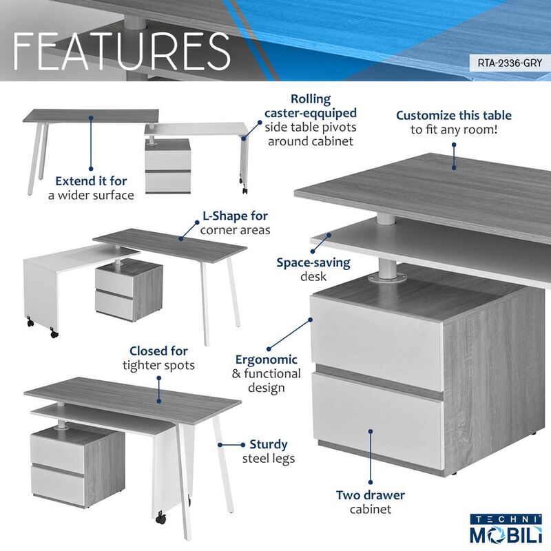 Techni Mobil Rotating Multi-Positional Modern Desk . Color: Gray