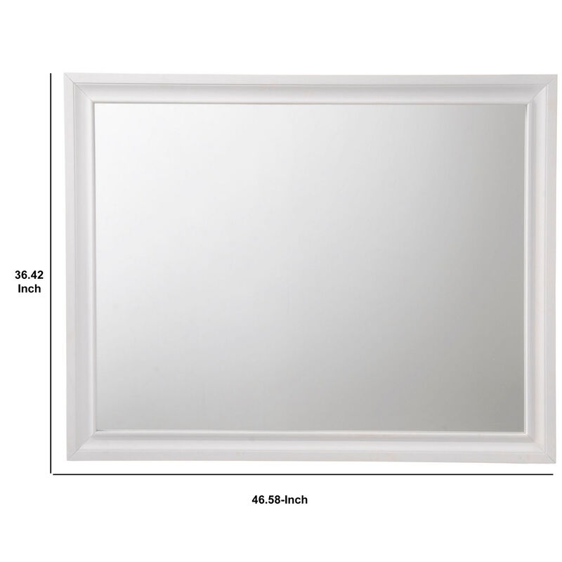 Wooden Rectangular Wall Mirror with Beveled Edges, White-Benzara