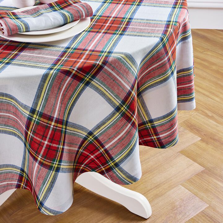 Solino Home 100% Pure Linen Round Tablecloth |Stewart Plaid