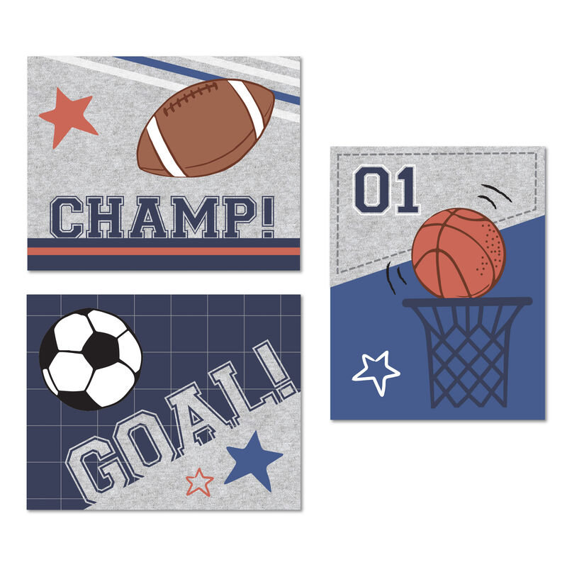 Lambs & Ivy Baby Sports 3 Piece Unframed Nursery/Child Wall Art 11� X 14�