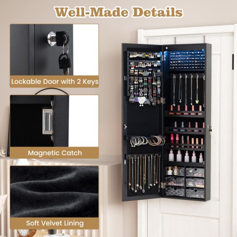 Hivvago 5 LEDs Jewelry Armoire Wall Mounted / Door Hanging Mirror