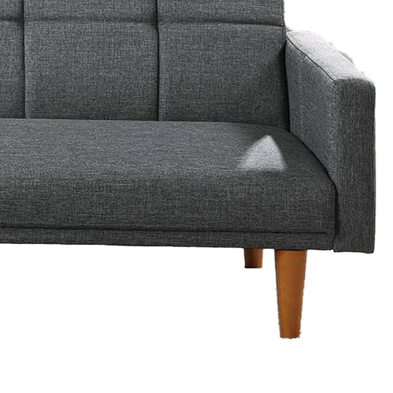 Fabric Adjustable Sofa with Square Tufted Back, Light Gray-Benzara