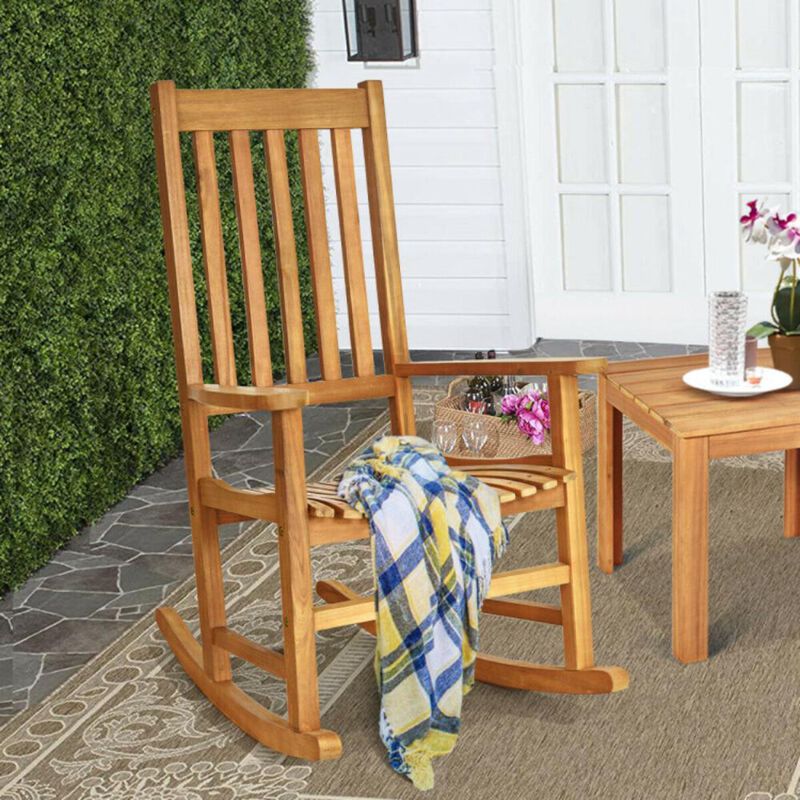 Hivvago Indoor Outdoor Wooden High Back Rocking Chair