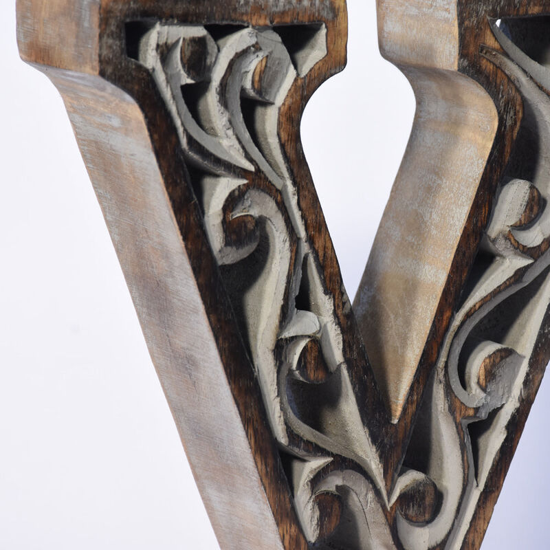Vintage Gray Handmade Eco-Friendly "V" Alphabet Letter Block For Wall Mount & Table Top D�cor