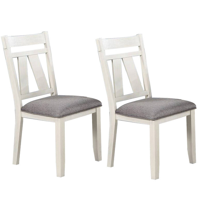 Lexi 24 Inch Classic Dining Side Chair, Padded Seat, Set of 2, Gray, White - Benzara