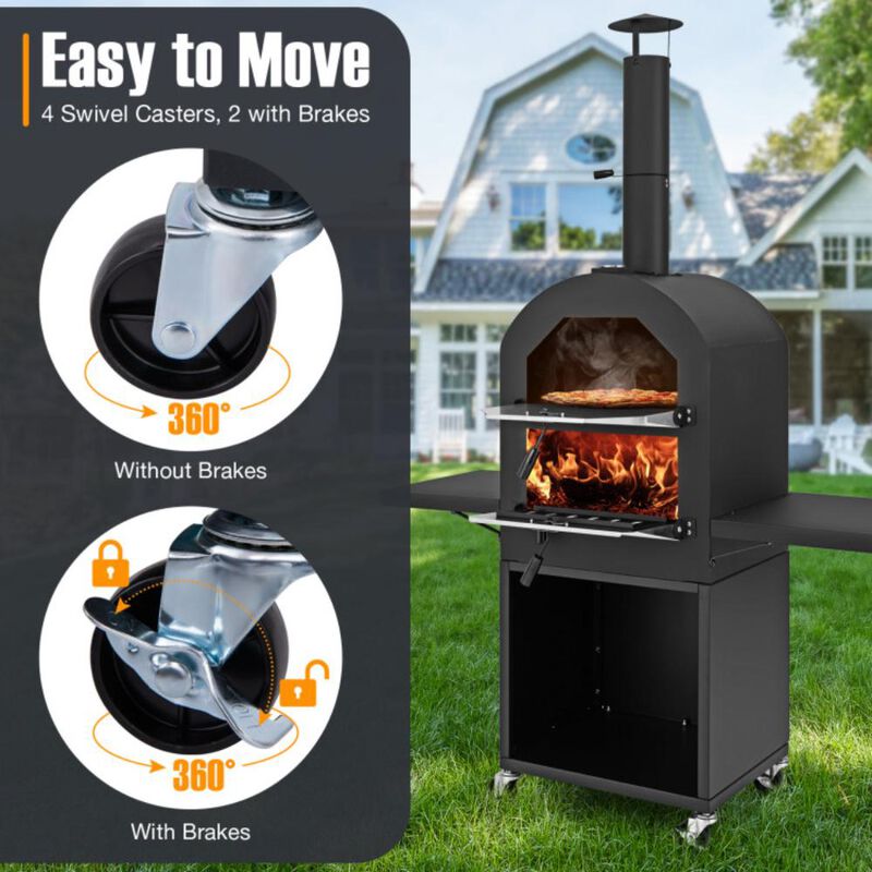 Hivvago Outdoor Pizza Oven with Protective Cover and Grill Racks and Built-in Thermometer