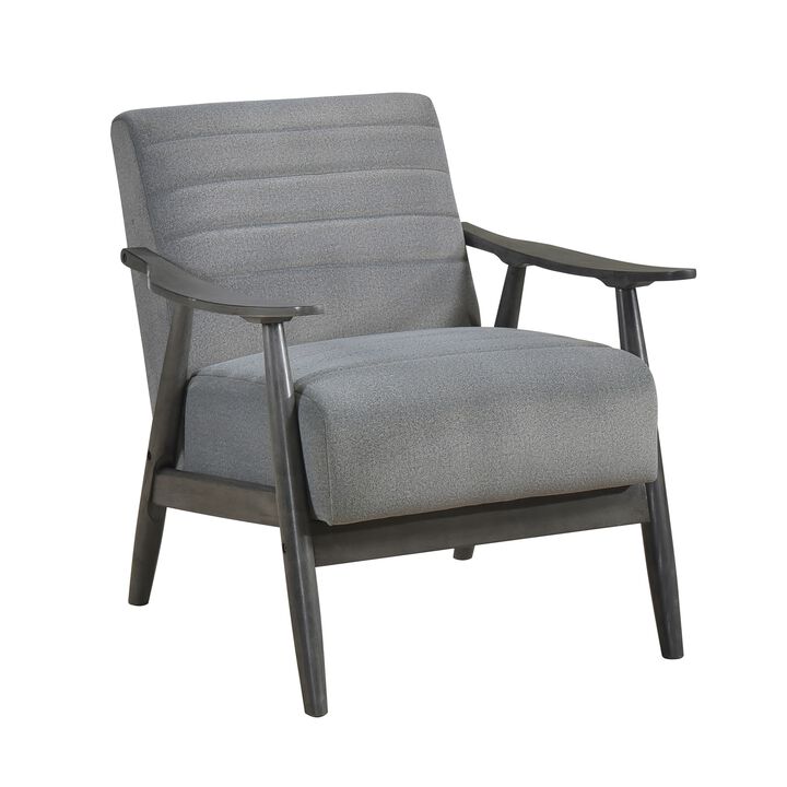 Tira 32 Inch Accent Chair, Channel Stitched, Gray Velvet, Solid Wood Frame - Benzara