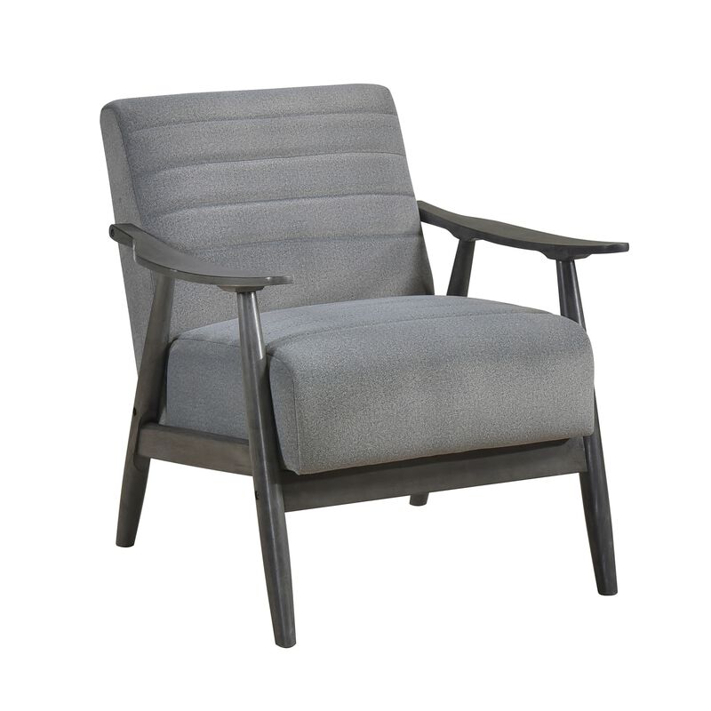 Tira 32 Inch Accent Chair, Channel Stitched, Gray Velvet, Solid Wood Frame - Benzara