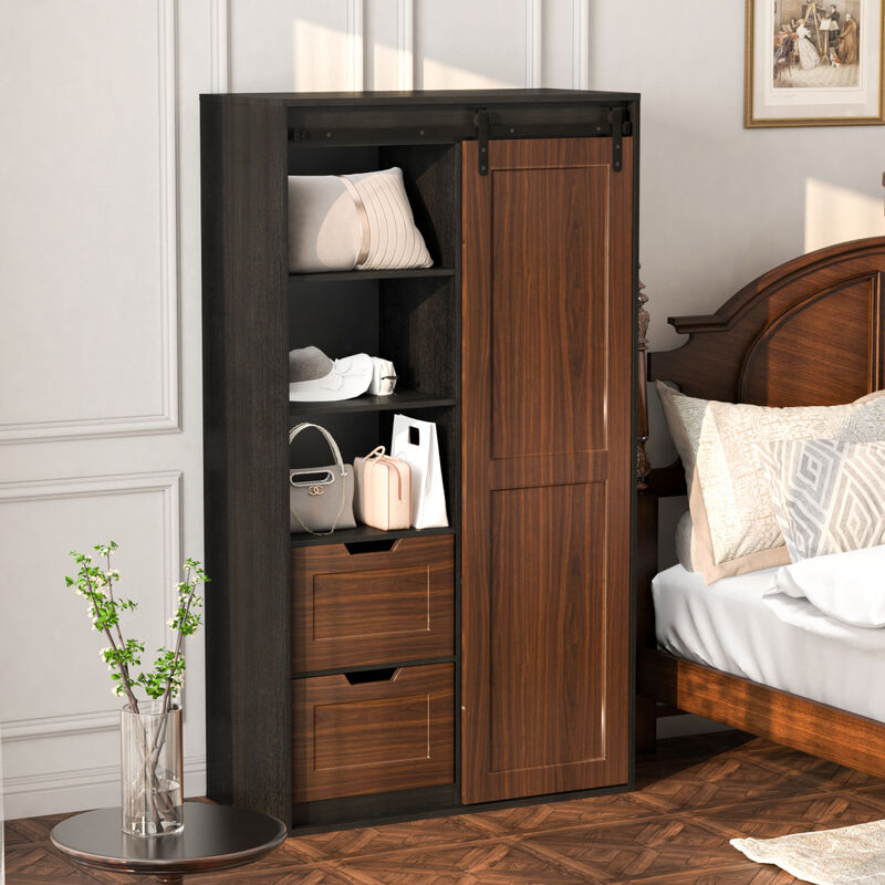 71" High Wardrobe & Cabinet Locker with Sliding Barn Door