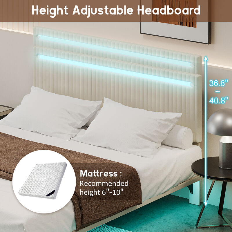 Merax Modern Upholstered Floating Bed Frame with LED Lights