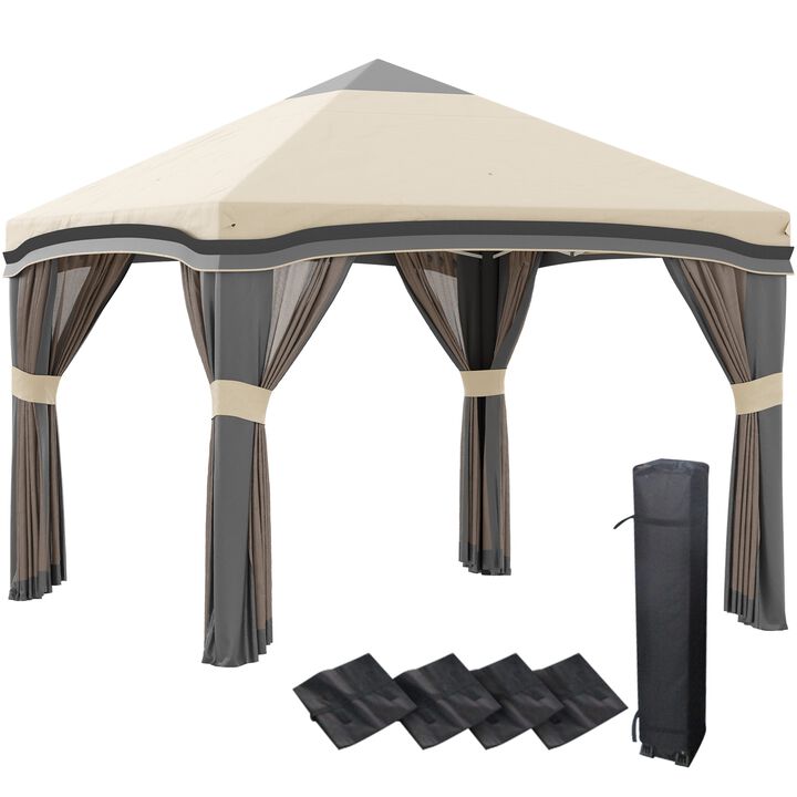 Beige Outdoor Shelter: 10x10 Pop Up Canopy with Netting & Accessories
